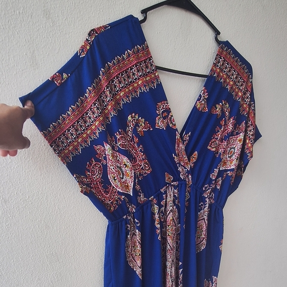 Lapogee Made In India Paysley Blue Double V Women's Maxi Dress 1X - Picture 7 of 8